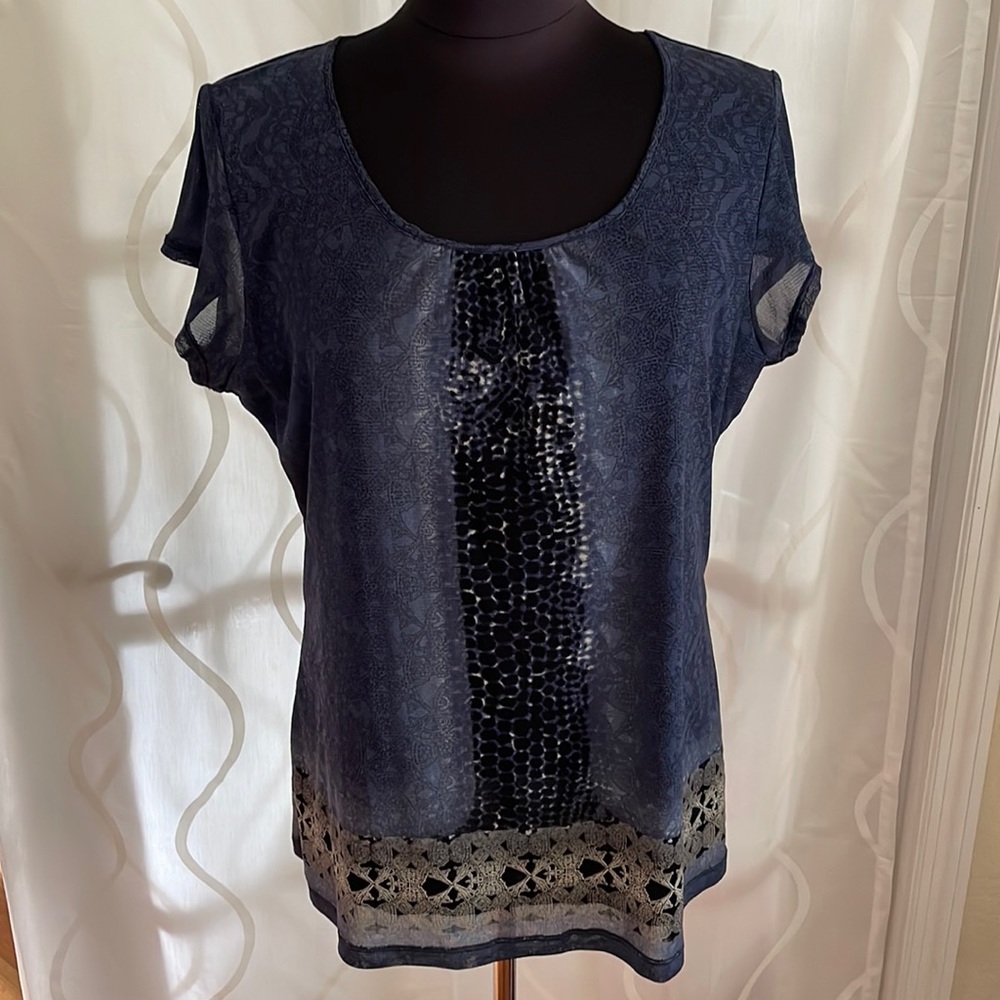 Liz Claiborne Navy Print Blouse, Size XL